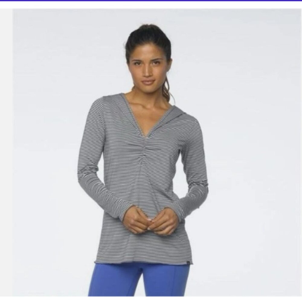 Prana Women’s Perry Striped Hooded Pullover Tunic Long Sleeve Yoga Sz L